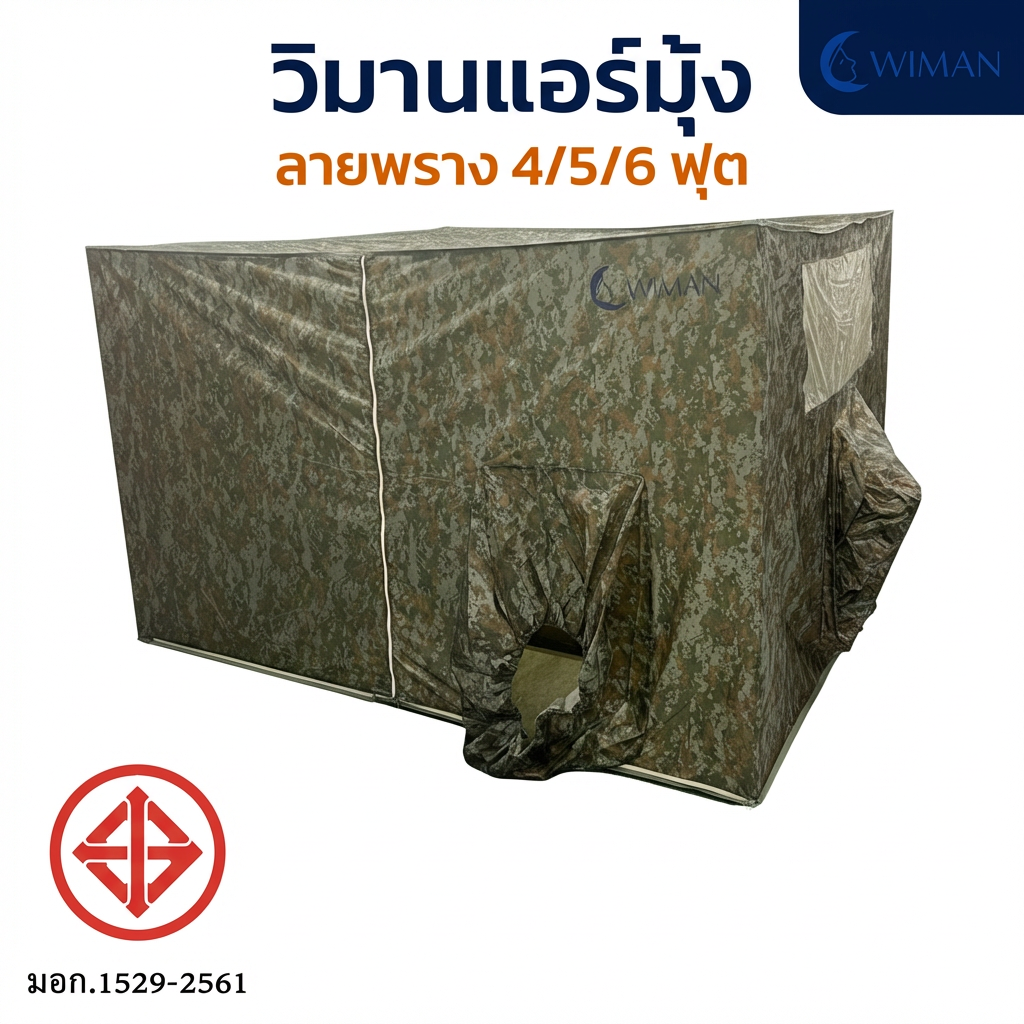 ชุดแอร์ WIMAN 12000 BTU + มุ้งแอร์ลายพราง 4/5/6 ฟุต เย็นเร็ว ประหยัดไฟ มอก. | วิมานแอร์