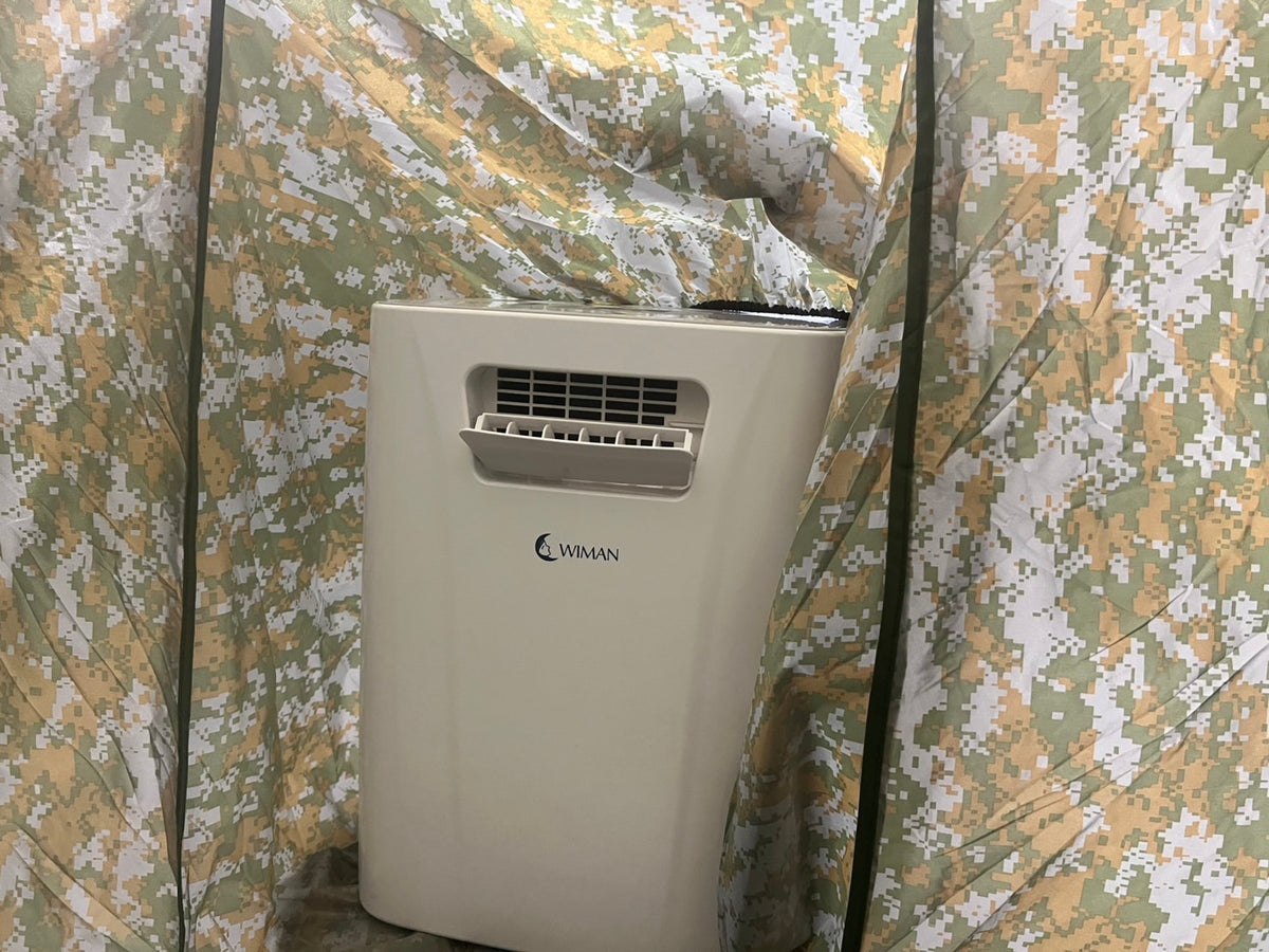 WIMAN AIR 3000 BTU portable AC + camouflage cooling net set 4/5/6 ft — 6-in-1, quiet, energy saving