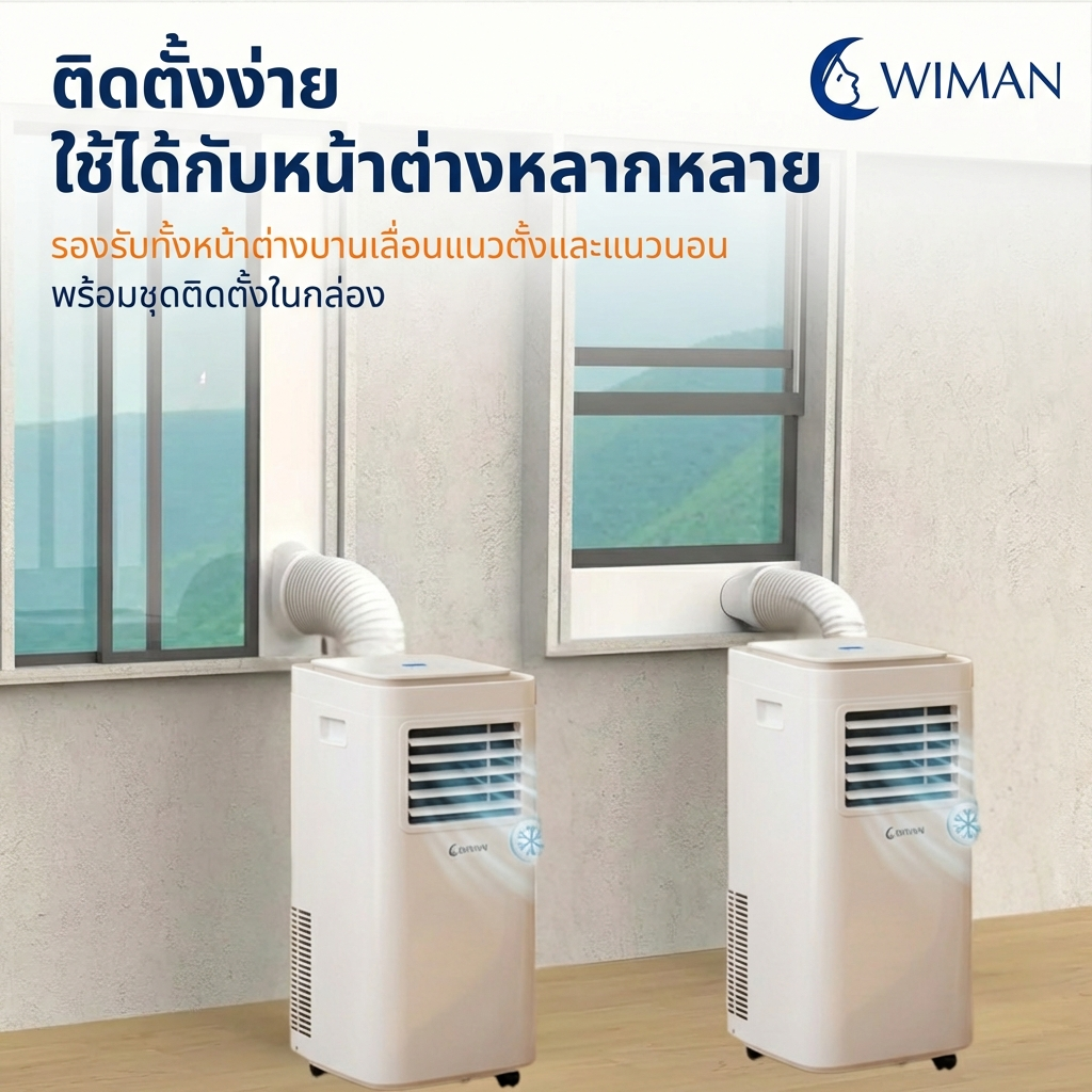 แผ่นสไลด์หน้าต่าง WIMAN AIR 150 ซม. ABS กันลมร้อน ประหยัดไฟ แอร์เคลื่อนที่