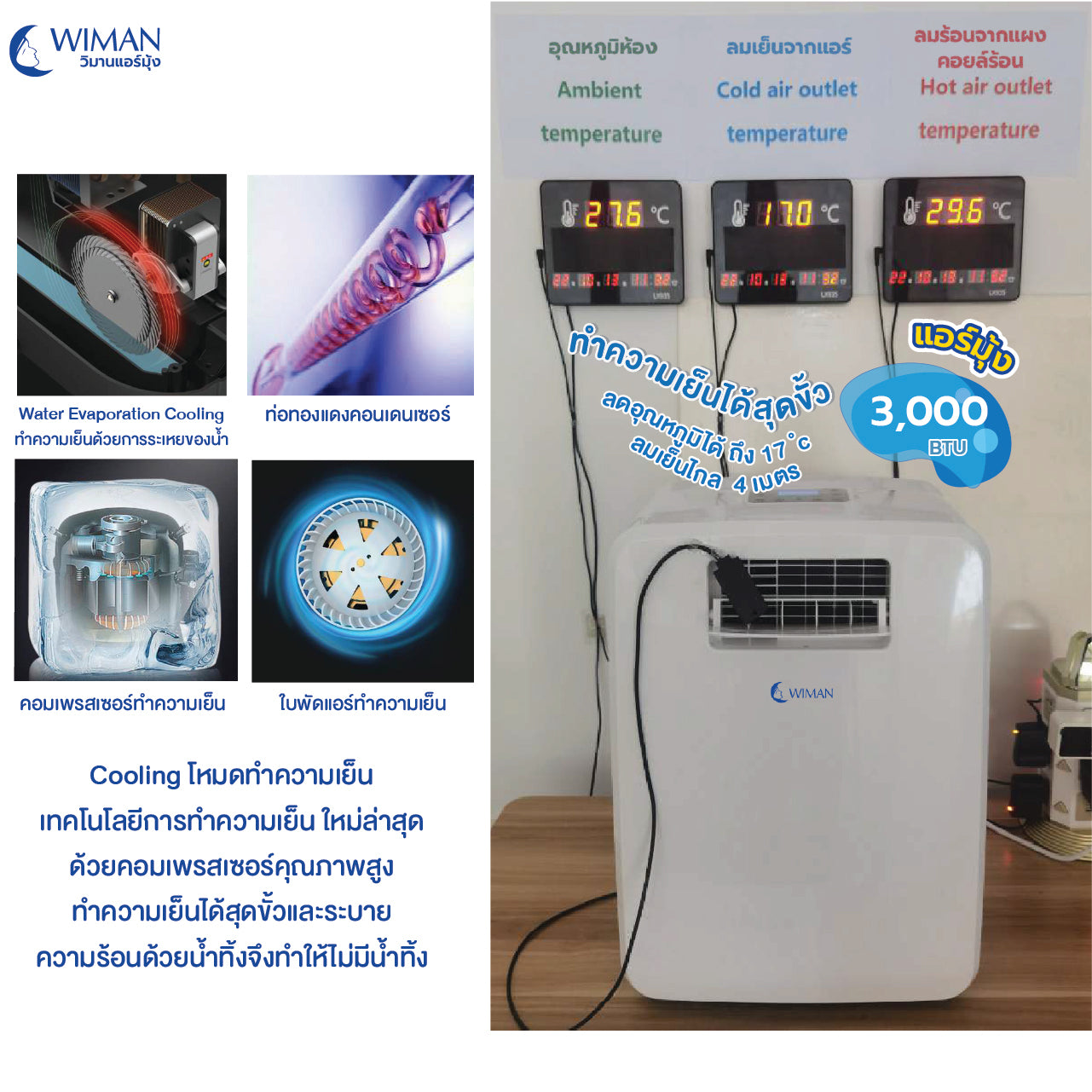 WIMAN Portable Air Conditioner 3000 BTU