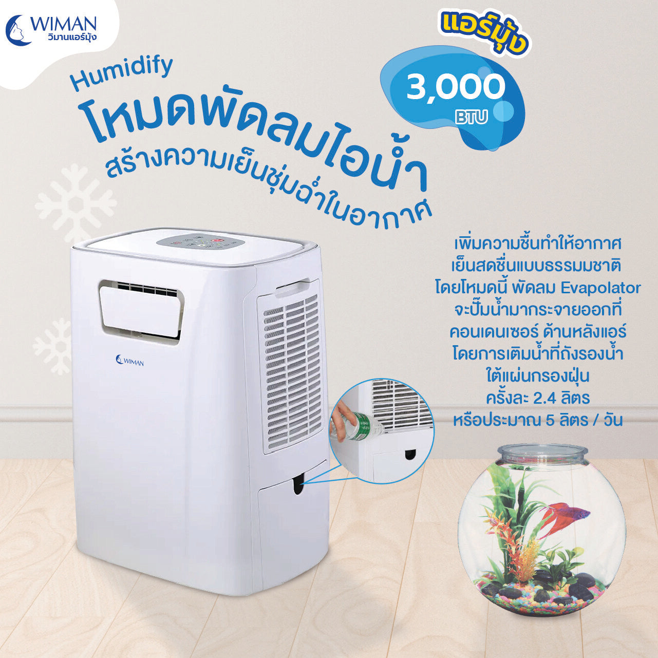 WIMAN Portable Air Conditioner 3000 BTU