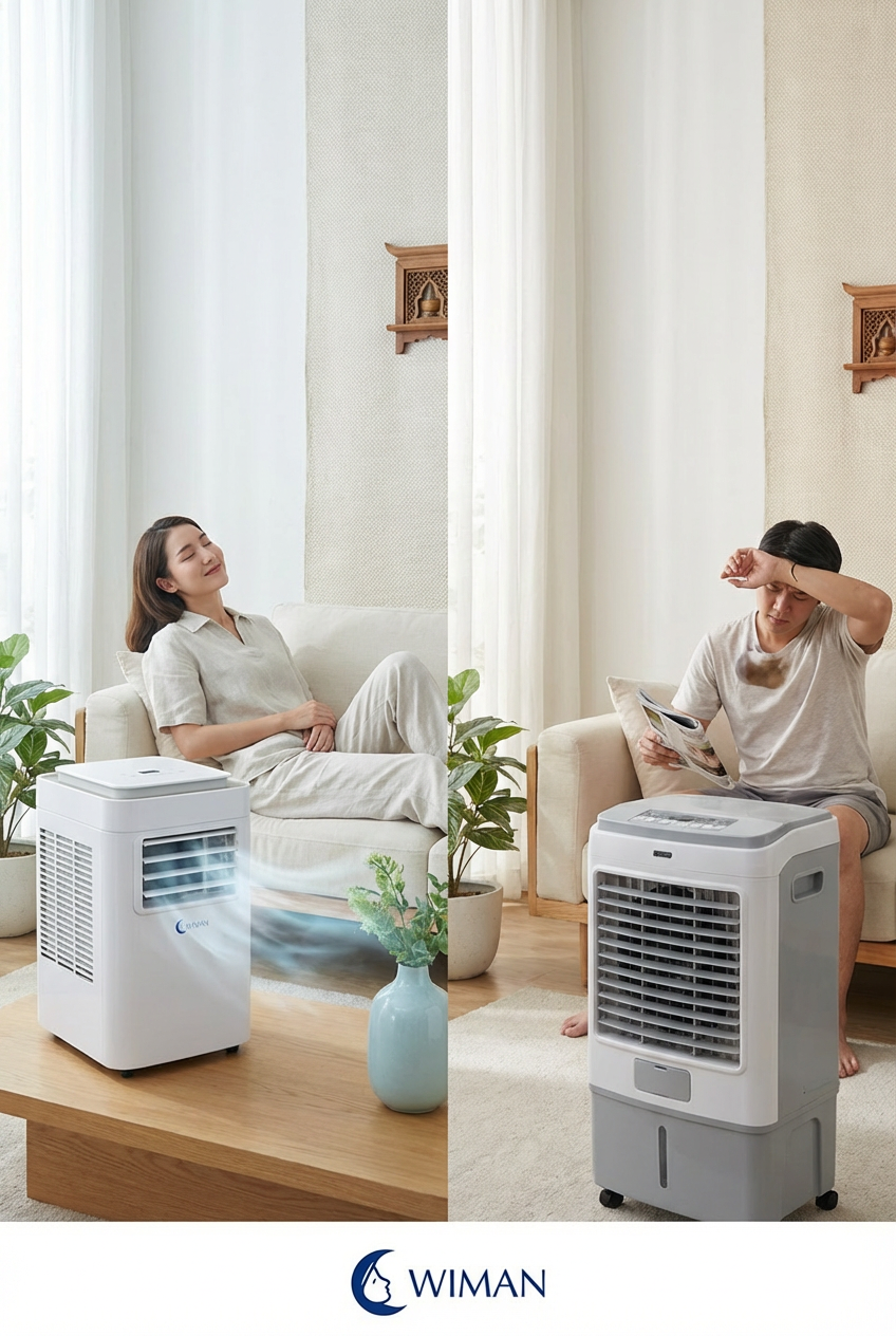 แอร์เคลื่อนที่ vs พัดลมไอเย็น เลือกอะไรดี? WIMAN Air 9000 BTU คำตอบที่เย็นฉ่ำกว่า
