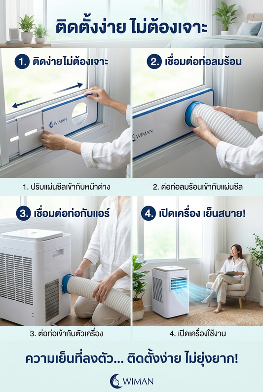 ติดตั้งแอร์เคลื่อนที่ WIMAN Air 9000 BTU ง่ายกว่าที่คิด! 3 นาที เย็นฉ่ำ ไม่ต้องเจาะผนัง