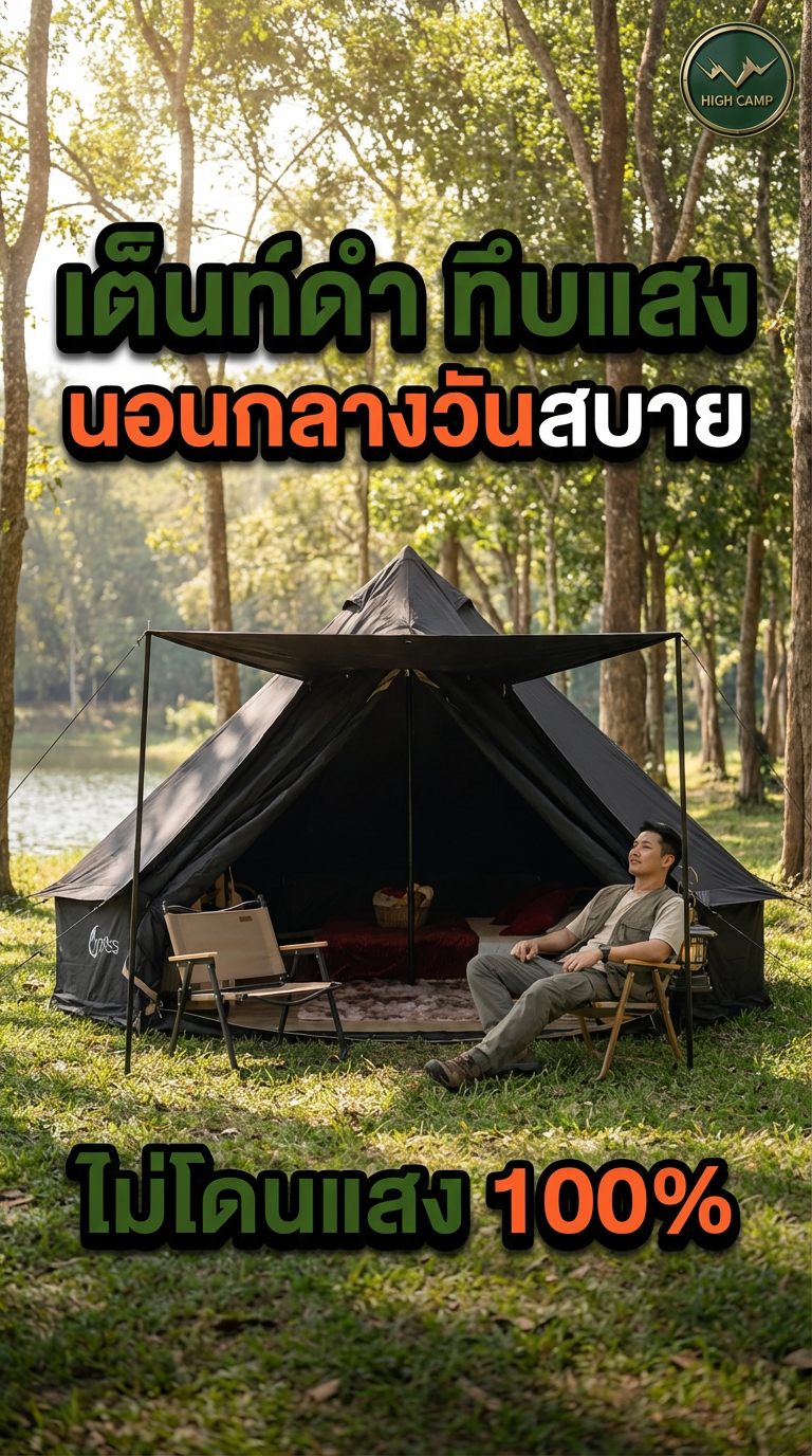 เต็นท์กระโจมสีดำ Highcamp กันแสง 100% สำหรับพักผ่อนกลางวันสบายสุดในแคมป์