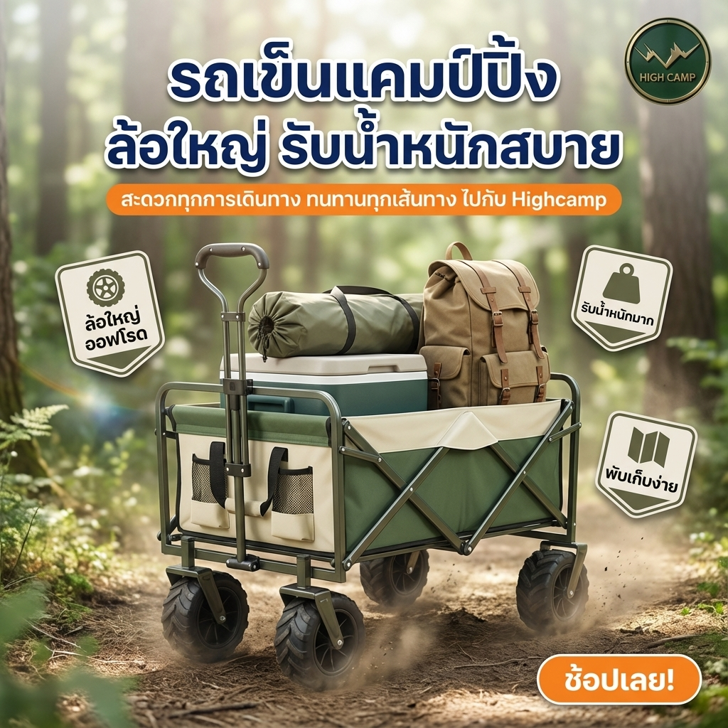 ไม่มีล้อใหญ่ รถเข็นแคมป์ปิ้ง Highcamp เป็นอะไร? ลุยทุกทาง สะดวกทุกทริป!