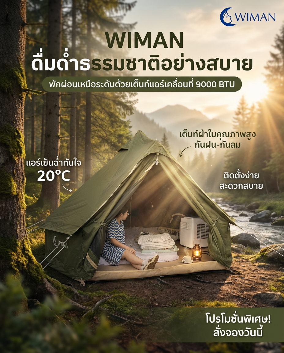 ร้อนตับแตก! ไม่ต้องทน! แคมป์ปิ้งสไตล์ WIMAN เต็นท์กระโจมติดแอร์ เย็นเจี๊ยบ สบายเหมือนอยู่บ้าน!