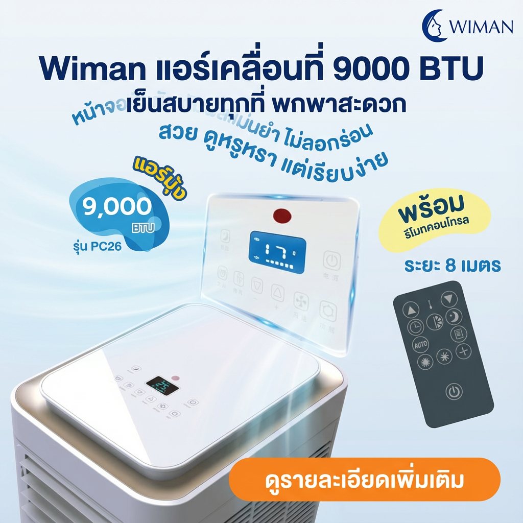 แอร์เคลื่อนที่ WIMAN Air 9000 BTU เย็นเร็ว เสียงเงียบ ประหยัดไฟจริง