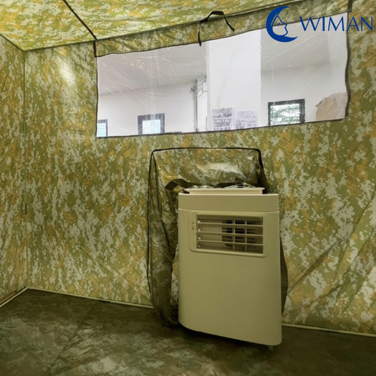 แอร์เคลื่อนที่ WIMAN Air 9000 BTU กับมุ้งลายพราง ติดตั้งง่าย ไม่เจาะผนัง