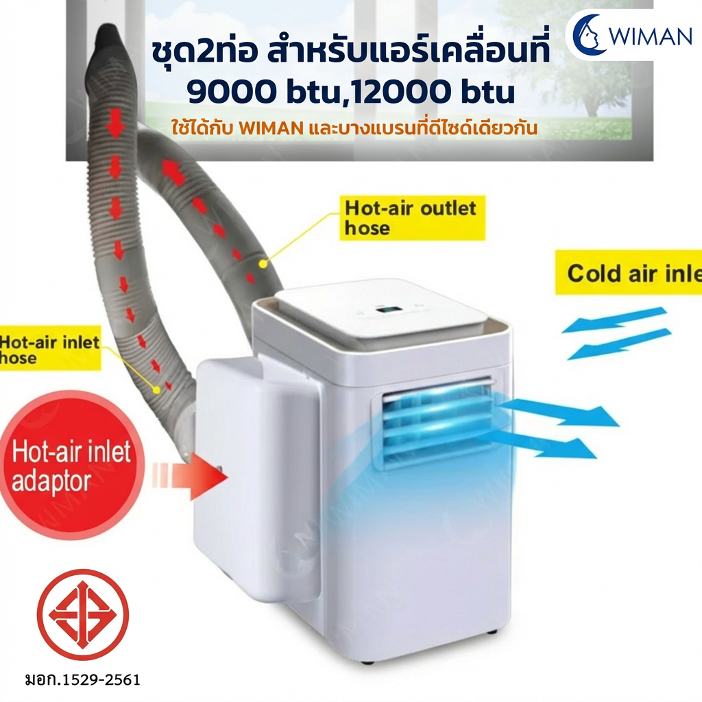 ชุดท่อเสริม 2 ท่อ WIMAN AIR แอร์เคลื่อนที่ 9000/12000/18000 BTU เย็นเร็ว ประหยัดไฟ | วิมานแอร์
