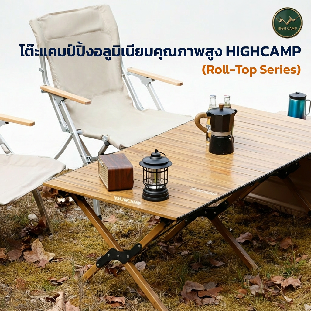 โต๊ะแคมป์ปิ้งอลูมิเนียม HIGHCAMP รุ่น Roll-Top พับได้ เบา แข็งแรง 100 กก. เลือก 2 ขนาด L/XL - WIMAN AIR