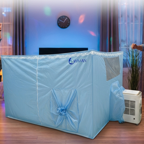 แอร์เคลื่อนที่ WIMAN 9000 BTU + มุ้งแอร์ 4/5/6 ฟุต สีฟ้า | เย็นเร็ว ประหยัดไฟ มอก.