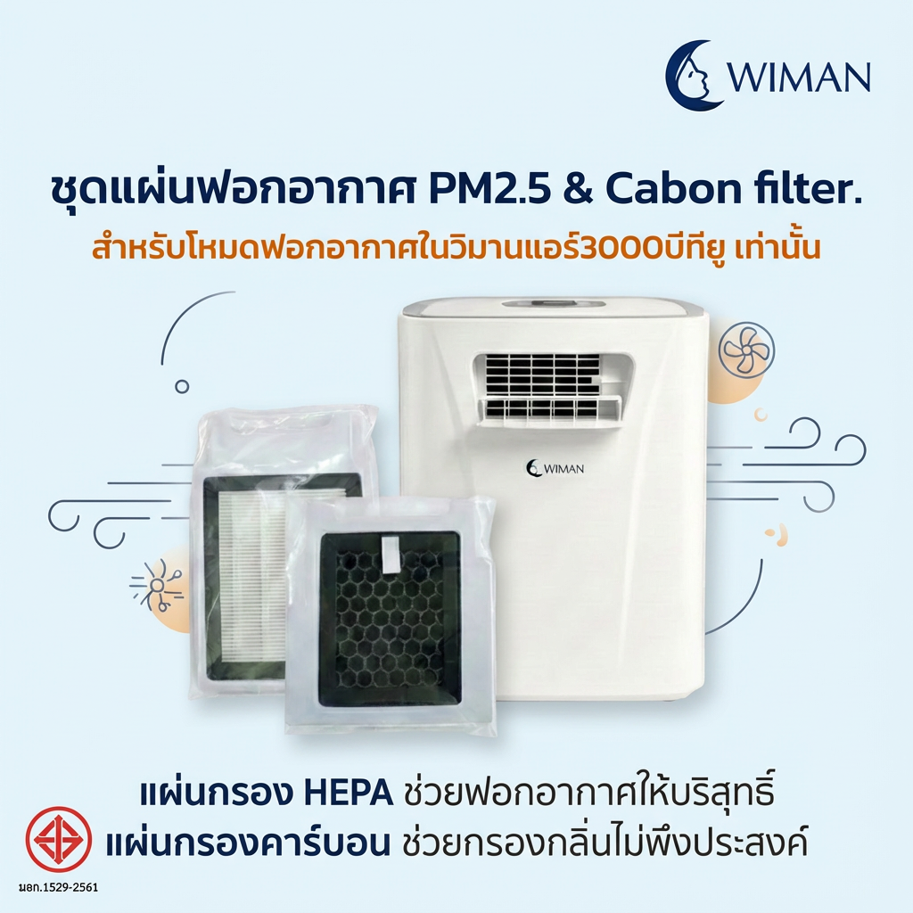แผ่นกรอง HEPA & คาร์บอน WIMAN AIR 3000 BTU PM2.5 ฟอกอากาศ ลดกลิ่น