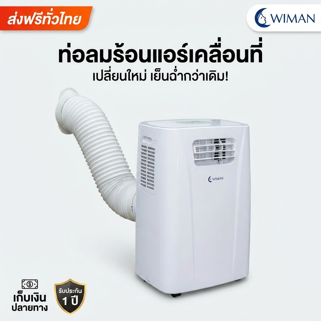 ท่อลมแอร์เคลื่อนที่ WIMAN 6 นิ้ว อะไหล่แท้ ทนร้อนสูง ใช้ได้ทุกยี่ห้อ (เพิ่มประสิทธิภาพ)