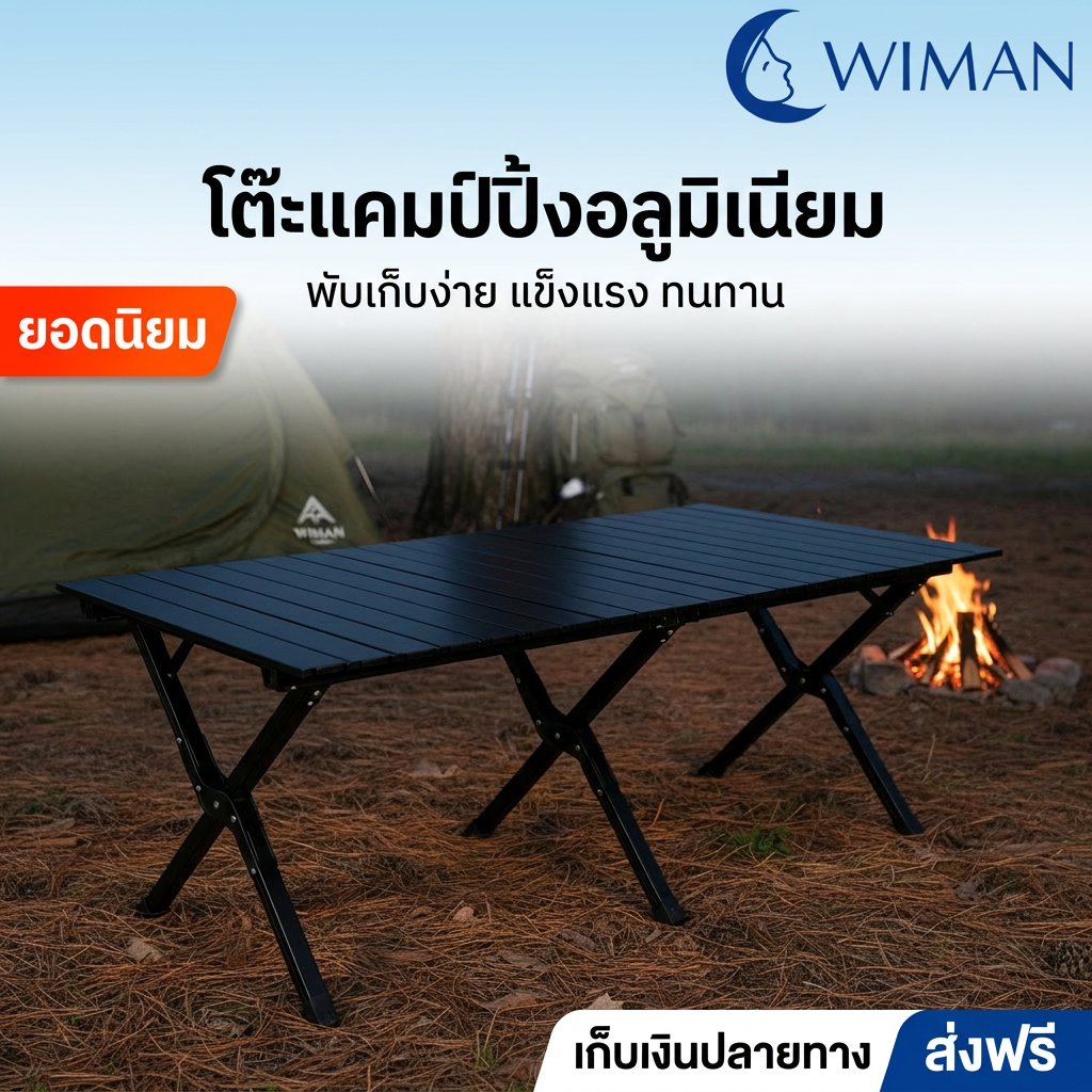 โต๊ะแคมป์ปิ้ง HIGHCAMP Roll-Top อลูมิเนียม พับได้ เบา แข็งแรง 100 กก. L/XL - WIMAN AIR