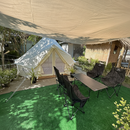 เต็นท์กระโจมวิมานแอร์ รุ่นไร้เสากลาง สีขาวครีม 3-5 เมตร ผ้า Oxford Poly-Cotton