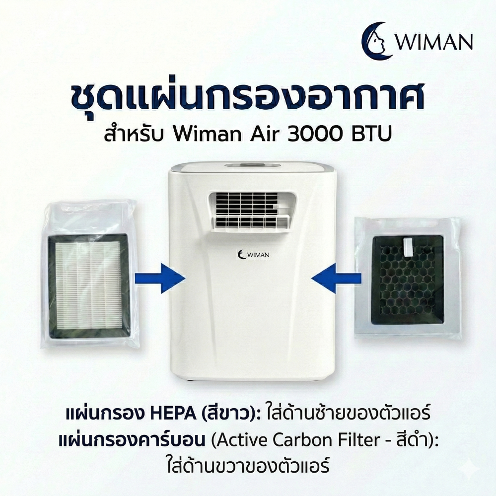 WIMAN HEPA Filter แผ่นกรองอากาศ 1 ชุด มี 2 แผ่น ( Hepa PM2.5 & คาร์บอน ) สำหรับแอร์ 3000 บีทียู ทนทาน ราคาพิเศษ - wiman [กรอง30003]