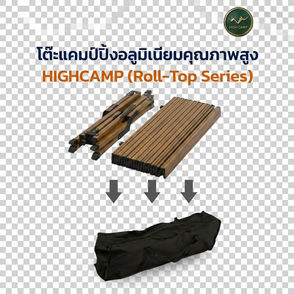โต๊ะแคมป์ปิ้งอลูมิเนียม HIGHCAMP รุ่น Roll-Top พับได้ เบา แข็งแรง 100 กก. เลือก 2 ขนาด L/XL - WIMAN AIR