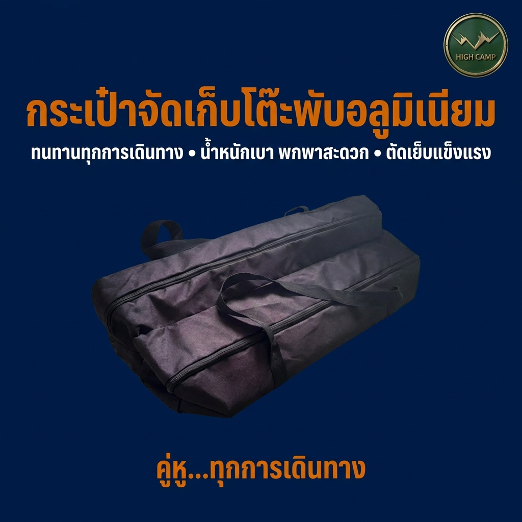 โต๊ะแคมปิ้งอลูมิเนียม แข็งแรง พับเก็บง่าย รับน้ำหนักได้ 100 กก ราคาพิเศษ คุณภาพสูง - วิมานแอร์ Wiman Air [Highcamp_กระเป๋าจัดเก็บโต๊ะพับอลูมิเนียมทนทานทุกการเดินทาง•น้ำหนักเบาพกพาสะดวก•ตัดเย็บแข็_26]