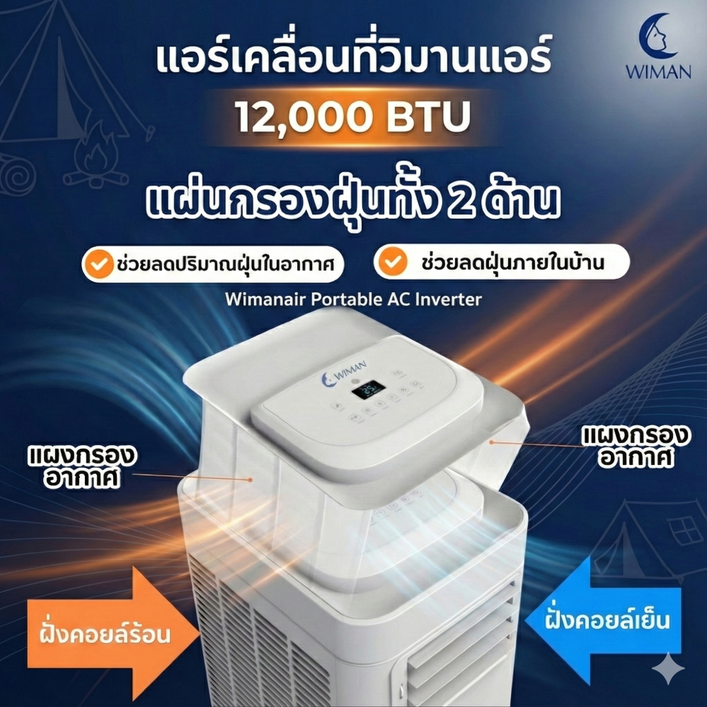 แอร์เคลื่อนที่ 12000 บีทียู กำลังสูง เหมาะห้องขนาดกลาง 20‑30 ตร.ม. ติดตั้งง่ายไม่ต้องเจาะผนัง คุณภาพสูง ราคาพิเศษ - วิมานแอร์ Wiman Air [3]