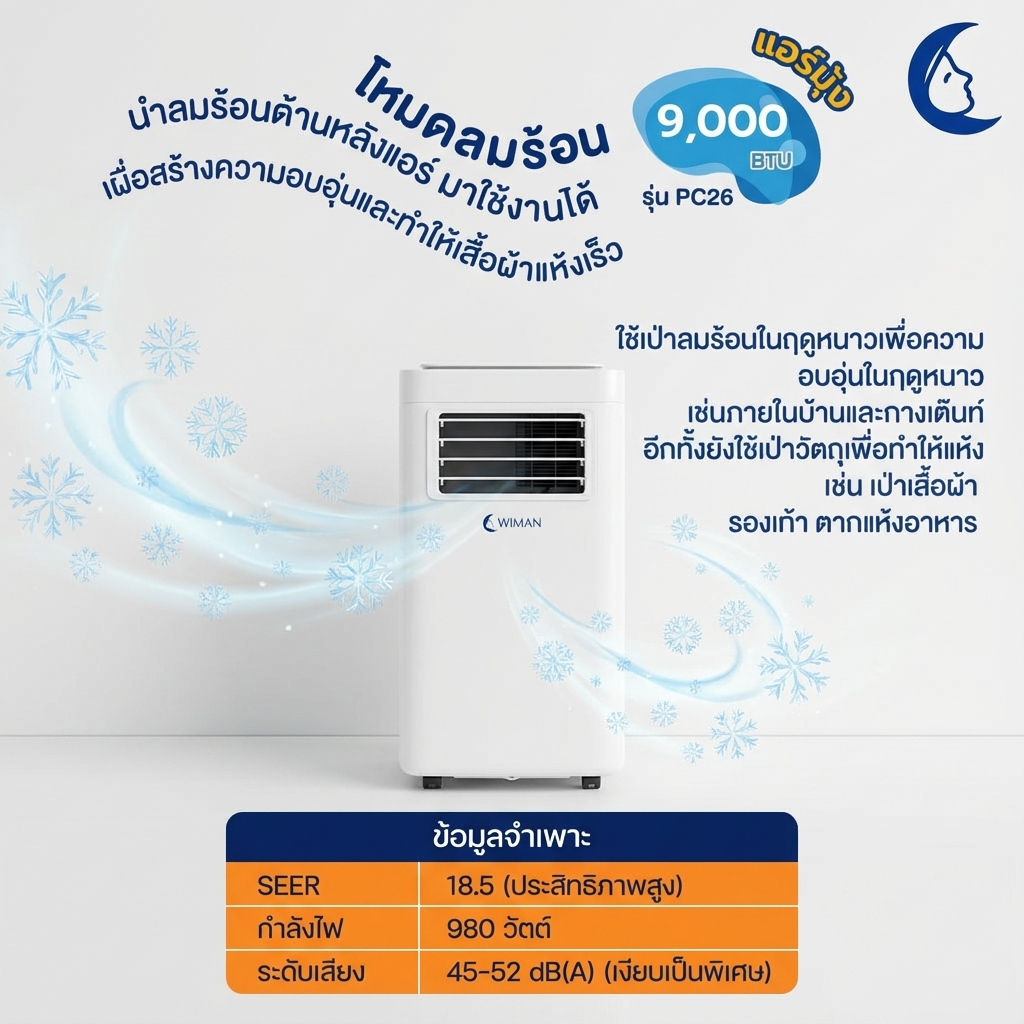 Wimanair แอร์เคลื่อนที่ 9000 BTU อินเวอร์เตอร์ เย็นเร็ว เงียบ ประหยัดไฟ มอก. เจ้าแรกในไทย ทนทาน จัดส่งฟรี - วิมานแอร์ Wiman Air [wimanair_แอร์เคลื่อนที่Wiman9000BTUเย็นสบายประหยัดไฟเบอร์5_25]