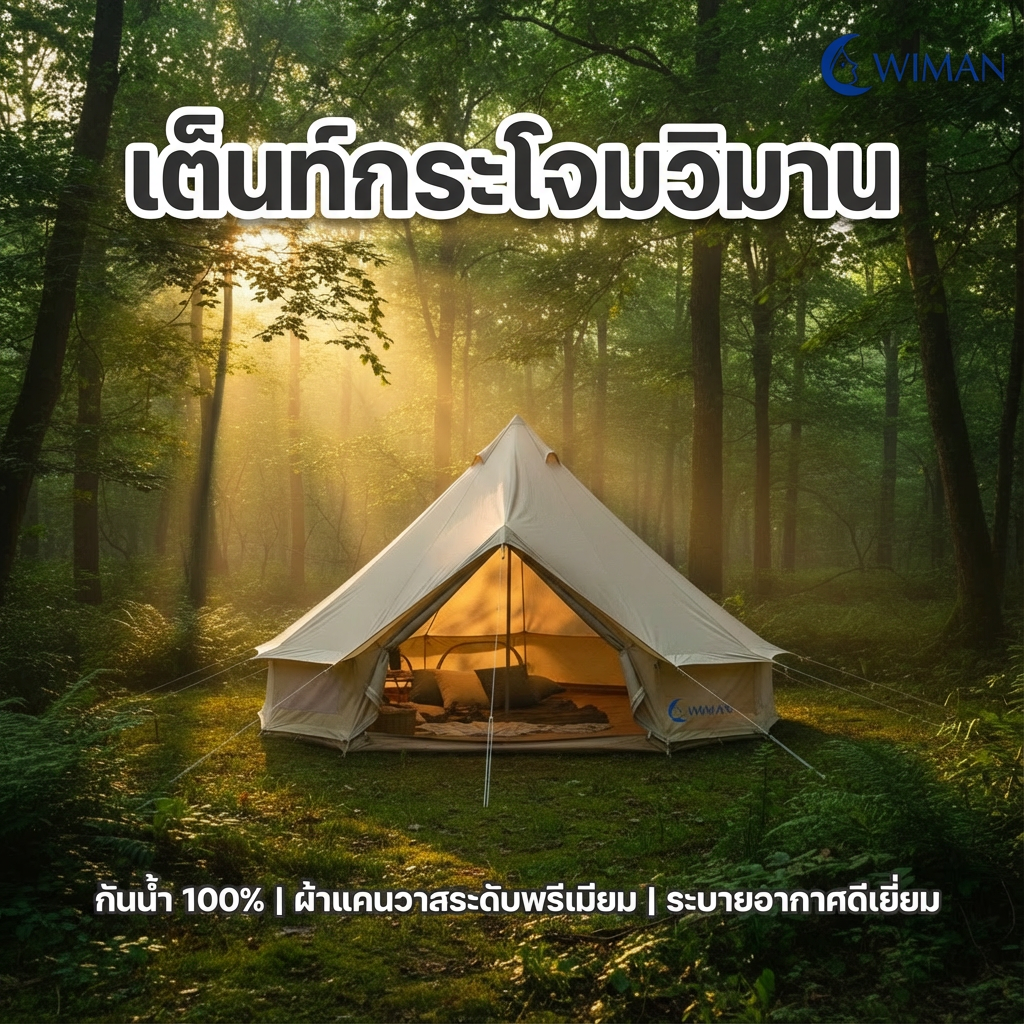 เต็นท์กระโจมแคนวาส WIMAN ไร้เสากลาง รุ่น 2 ประตู + ช่องท่อลมร้อนแอร์เคลื่อนที่คู่ จัดส่งฟรี ราคาพิเศษ - วิมานแอร์ Wiman Air [wimanair_เต็นท์กระโจมวิมาน กันน้ำได้_25]