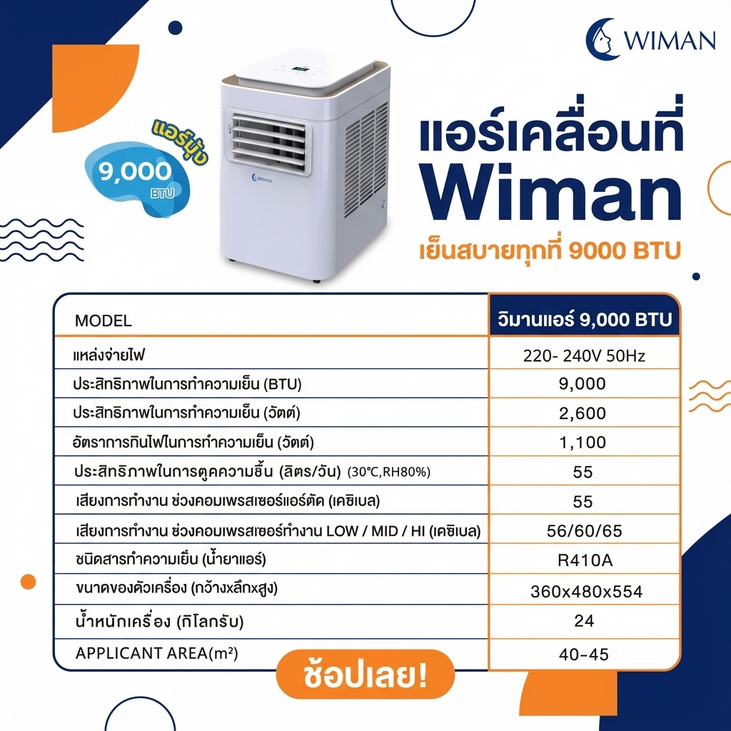 Wimanair แอร์เคลื่อนที่ 9000 BTU อินเวอร์เตอร์ เย็นเร็ว เงียบ ประหยัดไฟ มอก. เจ้าแรกในไทย คุณภาพสูง ราคาพิเศษ - วิมานแอร์ Wiman Air [wimanair_แอร์เคลื่อนที่Wimanเย็นสบายทุกที่9000BTU_25]