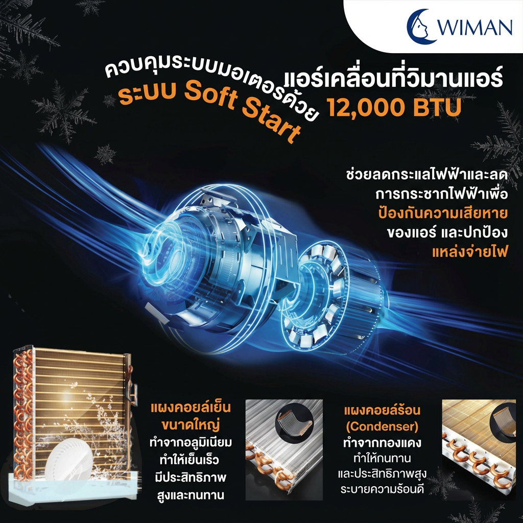แอร์เคลื่อนที่ 12000 บีทียู กำลังสูง เหมาะห้องขนาดกลาง 20‑30 ตร.ม. ติดตั้งง่ายไม่ต้องเจาะผนัง จัดส่งฟรี มาตรฐาน - วิมานแอร์ Wiman Air [wimanair_WimanairPortableAC12000BTUInverterเย็นเร็วประหยัดไฟเงียบเคลื่อนย้ายสะดวก_25]