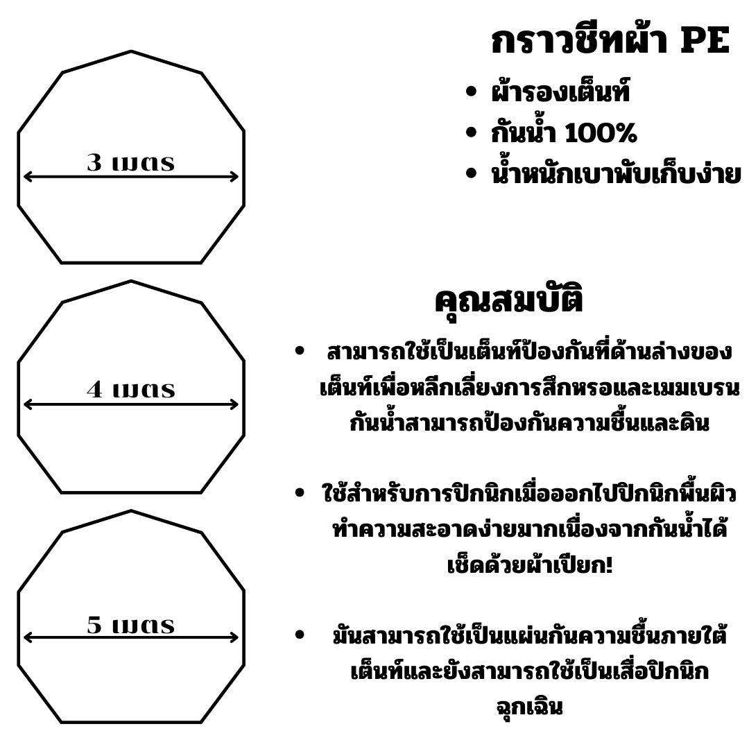 กราวชีท (Groundsheet) สำหรับเต็นท์กระโจม WIMAN 3M / 4M / 5M จุดเด่นสินค้า: กันน้ำ 100%