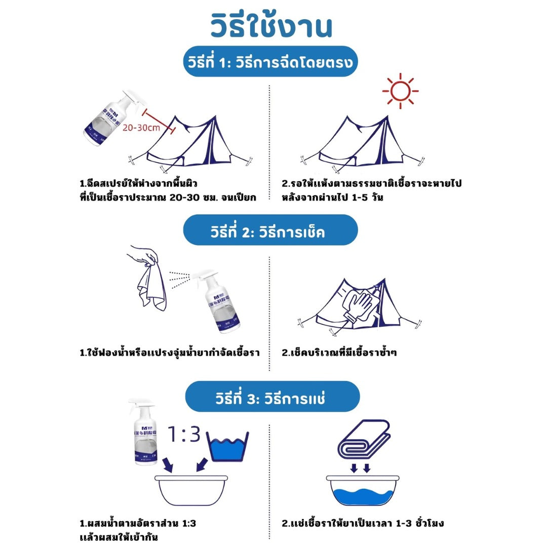น้ำยาขจัดเชื้อราผ้าเต็นท์ 500 ml 🌟 สูตรเฉพาะ กำจัดราฝังแน่น ลดกลิ่นอับ ใช้งานง่าย