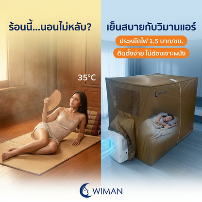 ชุดแอร์วิมานแอร์ 3000 BTU + มุ้งแอร์สีน้ำตาล 4/5/6 ฟุต ประหยัดไฟ เย็นสบาย