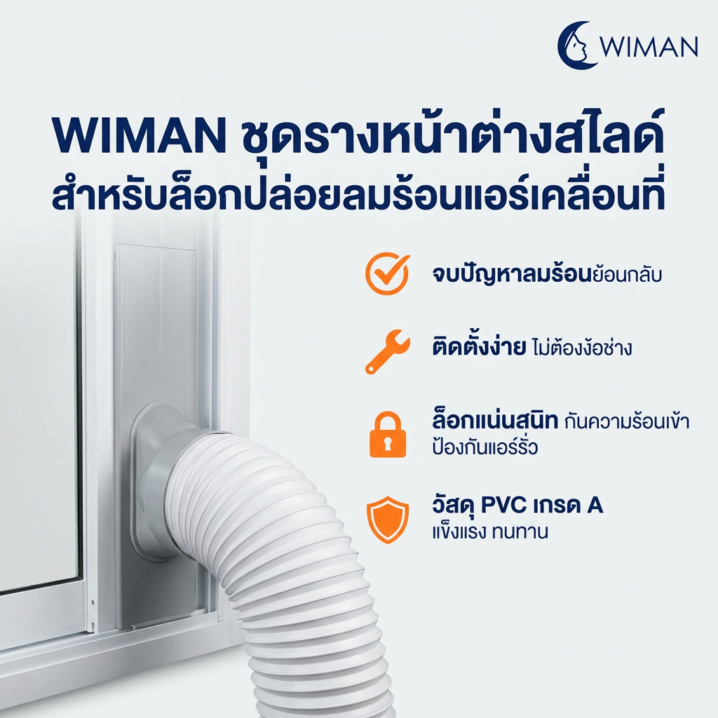 แผ่นสไลด์หน้าต่าง WIMAN AIR 150 ซม. ABS กันลมร้อน ประหยัดไฟ แอร์เคลื่อนที่