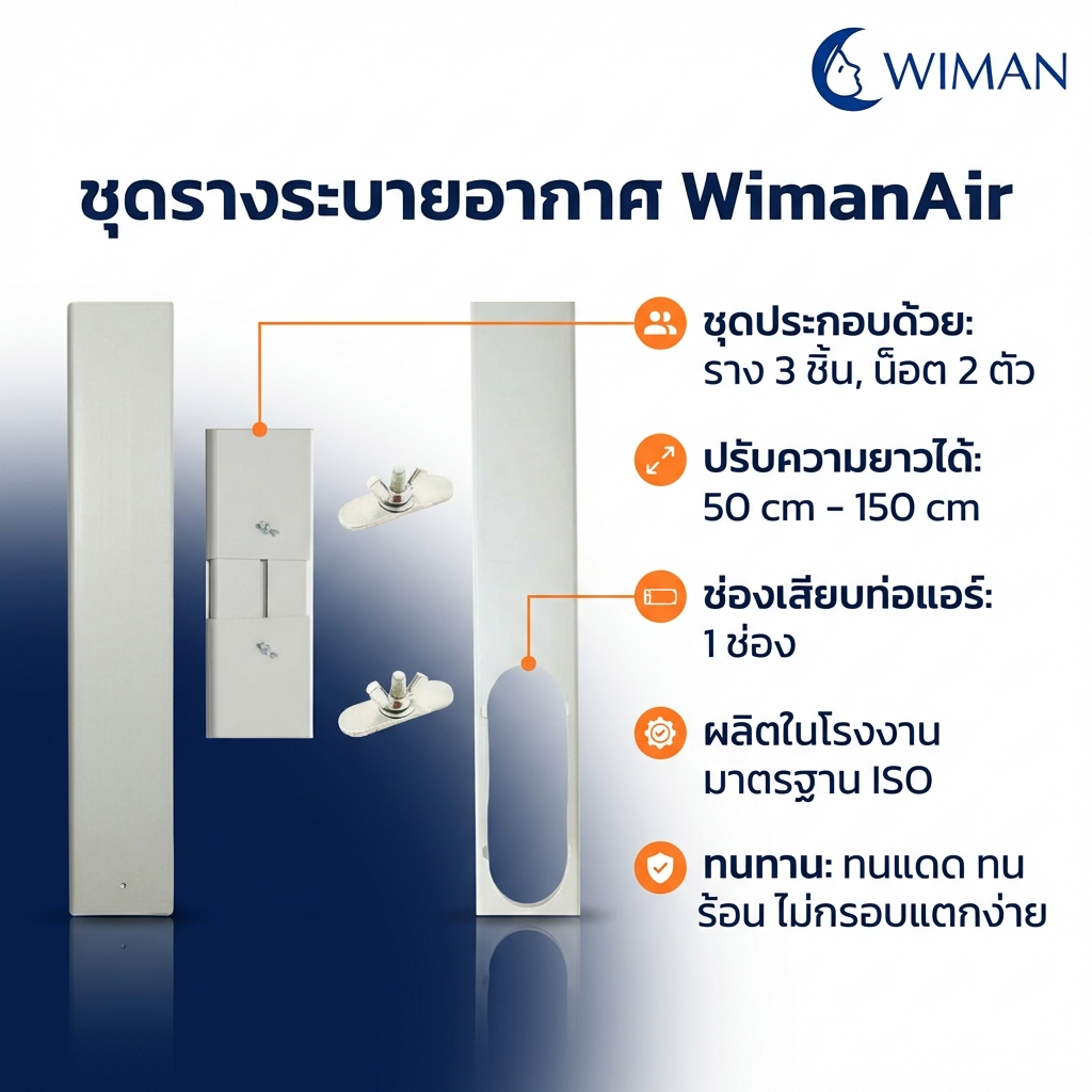 แผ่นสไลด์หน้าต่าง WIMAN AIR 150 ซม. ABS กันลมร้อน ประหยัดไฟ แอร์เคลื่อนที่