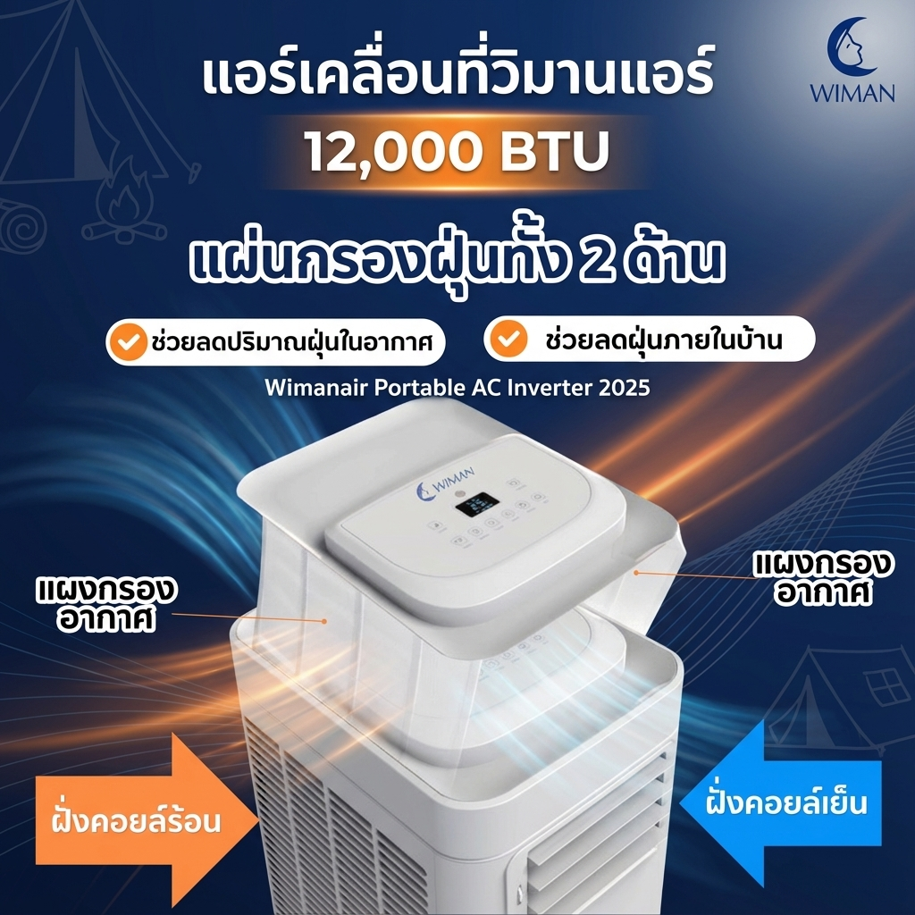 แอร์เคลื่อนที่ 12000 บีทียู กำลังสูง เหมาะห้องขนาดกลาง 20‑30 ตร.ม. ติดตั้งง่ายไม่ต้องเจาะผนัง คุณภาพสูง ราคาพิเศษ - วิมานแอร์ Wiman Air [wimanair_วิมานแอร์12000BTUอินเวอร์เตอร์แอร์เคลื่อนที่รุ่นใหม่2025เย็นสบายทุกที่_25]