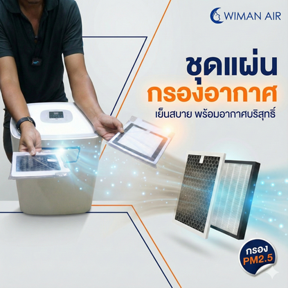WIMAN HEPA Filter แผ่นกรองอากาศ 1 ชุด มี 2 แผ่น ( Hepa PM2.5 & คาร์บอน ) สำหรับแอร์ 3000 บีทียู มาตรฐาน คุณภาพสูง - wiman [แผ่นกรอง]