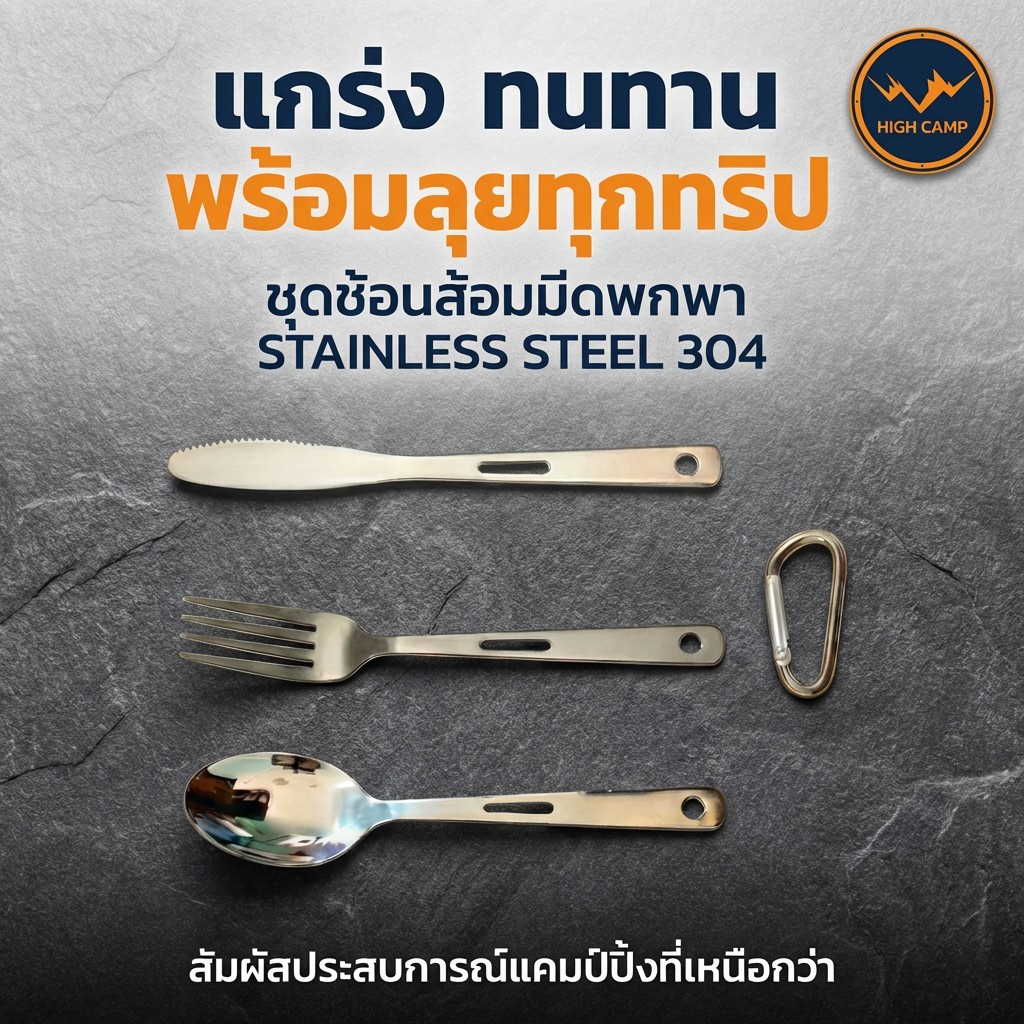 ชุดช้อนส้อมมีดพกพาสำหรับแคมป์ปิ้ง สะดวกในการจัดเก็บ พร้อมพวงกุญแจเพื่อป้องกันการสูญหาย มาตรฐาน ราคาพิเศษ - Highcamp [Highcamp_แกร่งทนทานพร้อมลุยทุกทริปชุดช้อนส้อมมีดพกพาSTAINLESSSTEEL304_26]