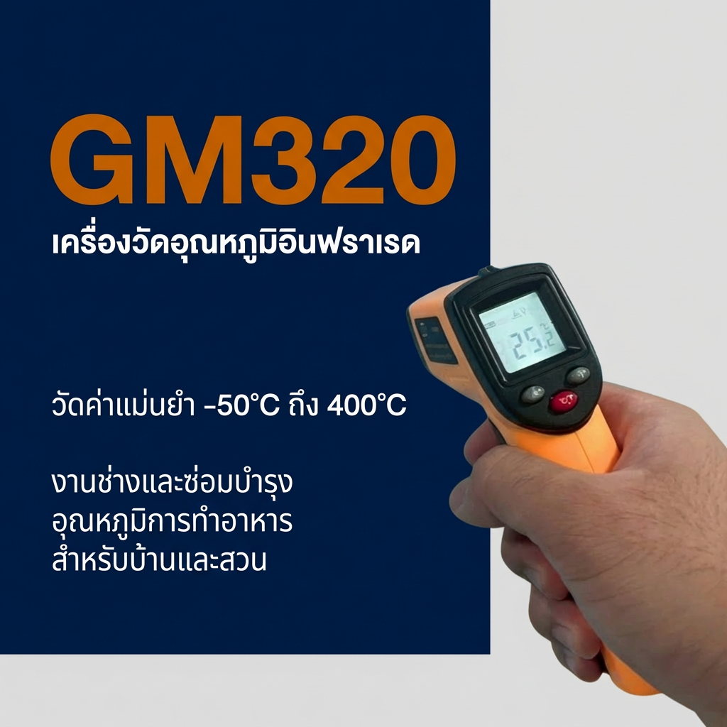 เครื่องวัดอุณหภูมิอินฟราเรด BENETECH GM320 วัดแม่นยำสูง -50 ถึง 400°C | WIMAN AIR