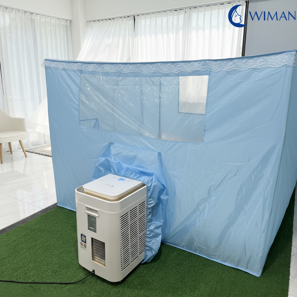 แอร์เคลื่อนที่ 9000 บีทียู + พร้อมมุ้งแอร์สีฟ้า ทนทาน จัดส่งฟรี - วิมานแอร์ Wiman Air [9000wimanwith blue tent3]