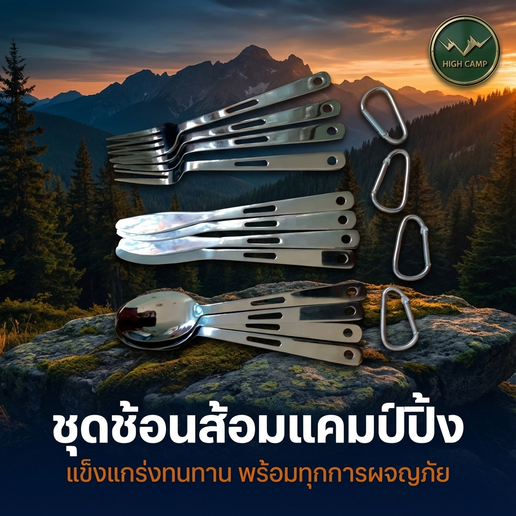 ชุดช้อนส้อมมีดพกพาสำหรับแคมป์ปิ้ง สะดวกในการจัดเก็บ พร้อมพวงกุญแจเพื่อป้องกันการสูญหาย มาตรฐาน คุณภาพสูง - Highcamp [Highcamp_แกร่งทนทานคู่ใจสายแคมป์ชุดช้อนส้อมมีดสเตนเลสคุณภาพสูงดีไซน์เพื่อการผจญภัยพกพาสะด_25]