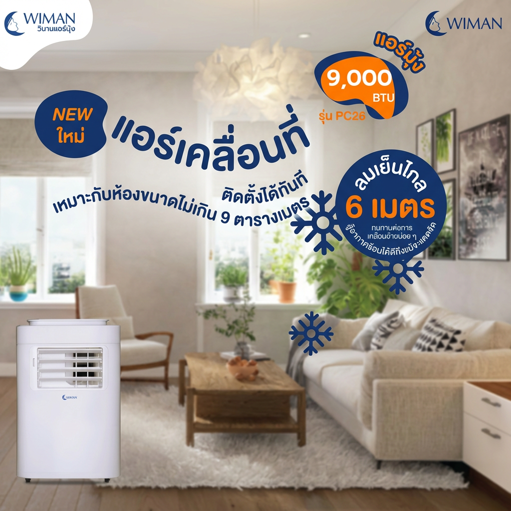 Wimanair แอร์เคลื่อนที่ 9000 BTU อินเวอร์เตอร์ เย็นเร็ว เงียบ ประหยัดไฟ มอก. เจ้าแรกในไทย คุณภาพสูง ราคาพิเศษ - วิมานแอร์ Wiman Air [wimanair_Wiman9000BTUเย็นสบายทุกองศาที่สุดของความเย็นสบายพกพาง่ายติดตั้งสะดวก_25]