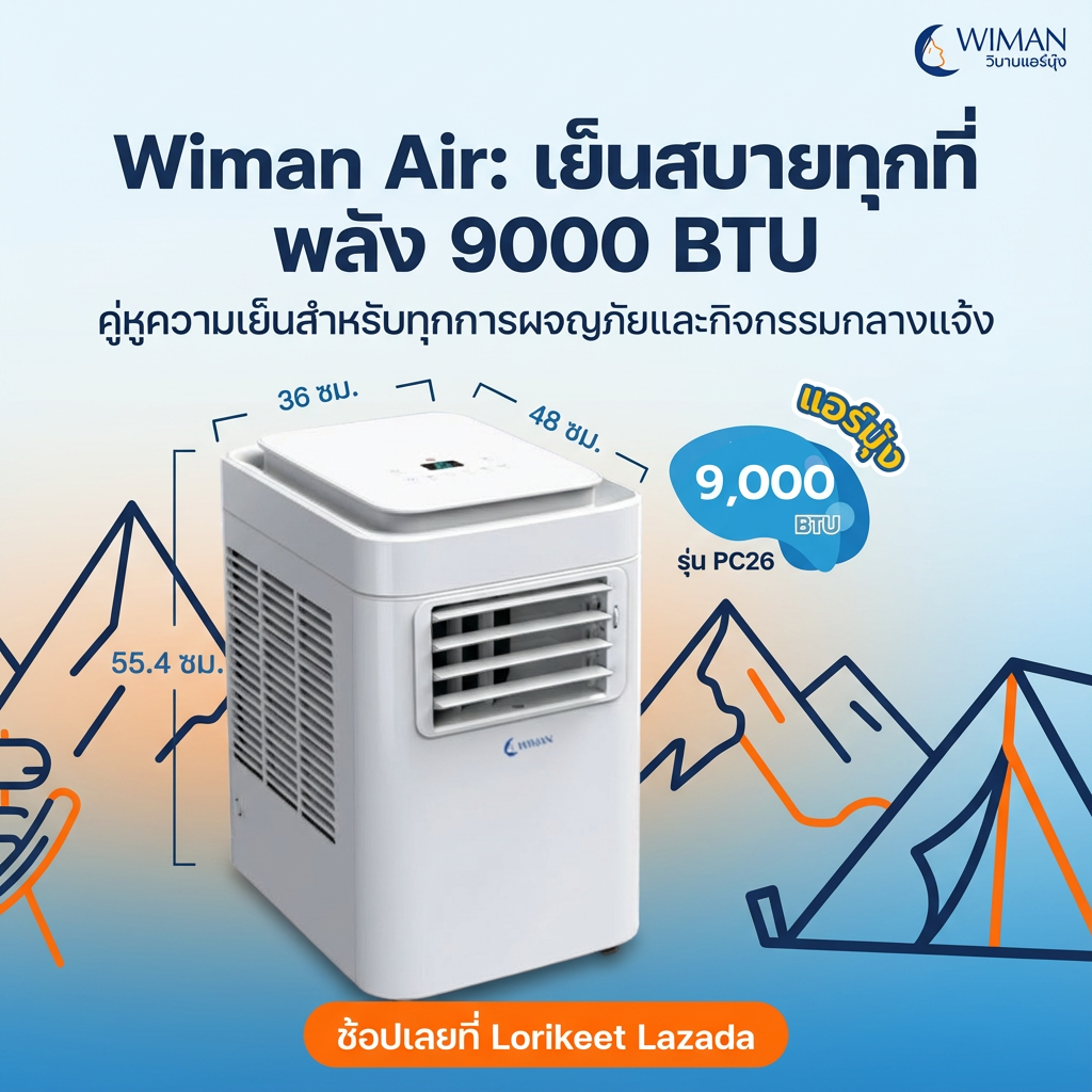Wimanair แอร์เคลื่อนที่ 9000 BTU อินเวอร์เตอร์ เย็นเร็ว เงียบ ประหยัดไฟ มอก. เจ้าแรกในไทย คุณภาพสูง ราคาพิเศษ - วิมานแอร์ Wiman Air [wimanair_WimanAir:เย็นสบายทุกที่พลัง9000BTUคู่หูความเย็นสำหรับทุกการผจญภัยและกิจกรรมกลางแ_25]