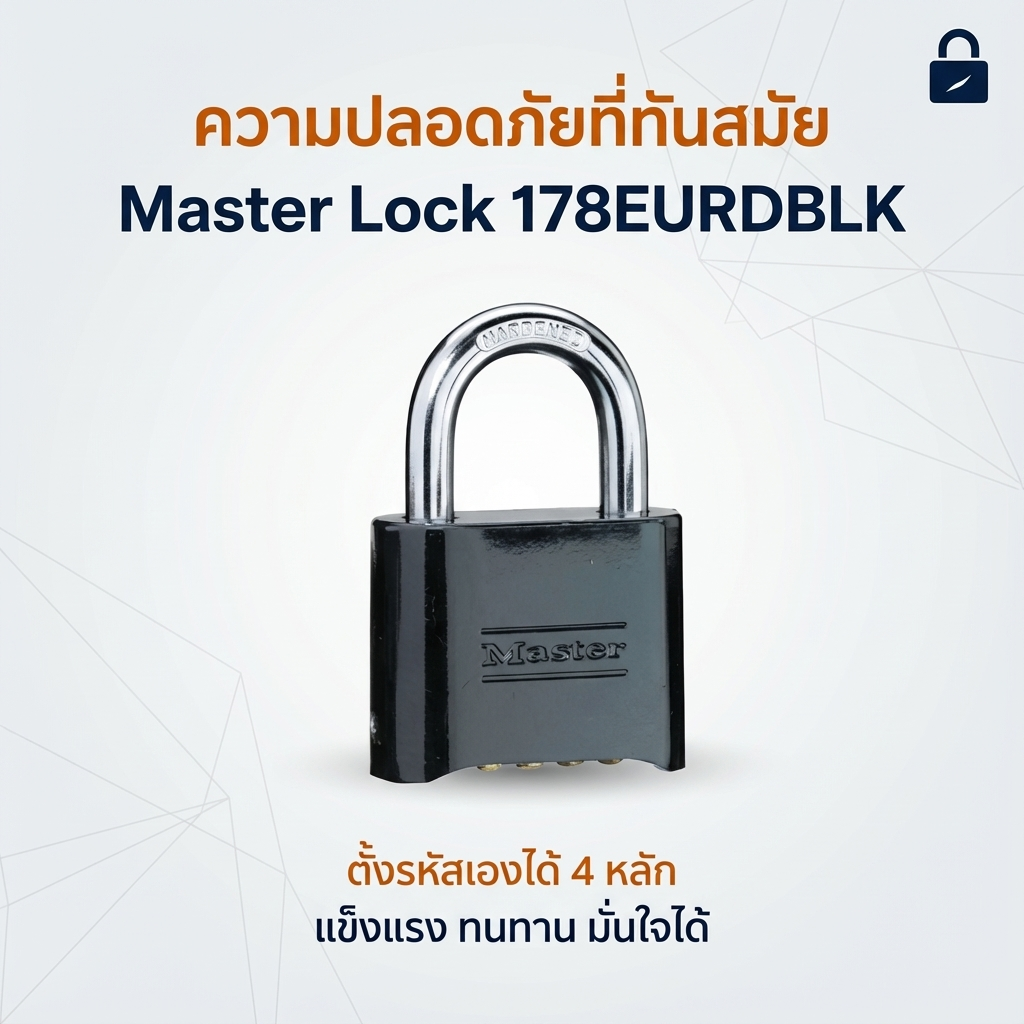 MASTER LOCK รุ่น 178DBLK แท้ หมดแล้วหมดเลย กุญแจรหัส 4 หลัก เหล็กกล้า คุณภาพสูง ราคาพิเศษ - Master Lock [Highcamp_MasterLock178EURDBLKกุญแจคล้องรหัส51มม.สีดำ_25]