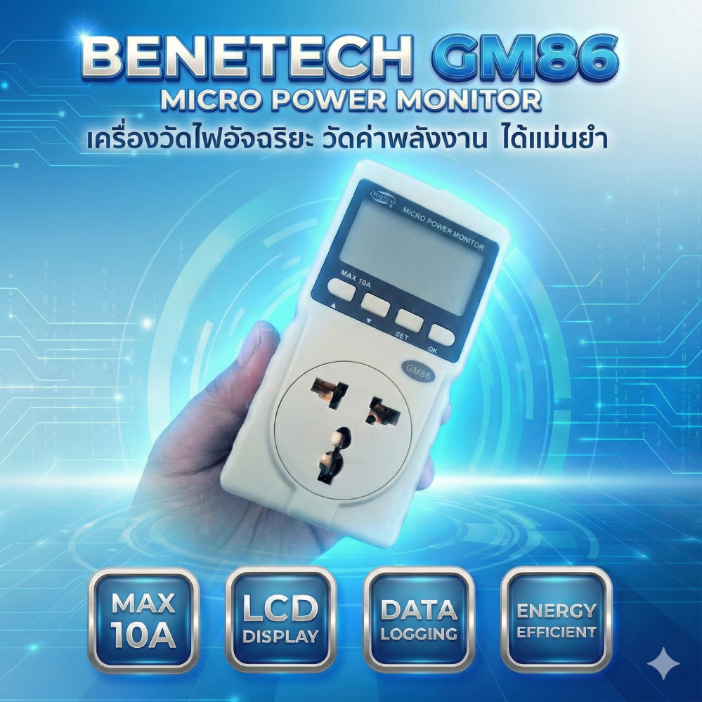 ปลั๊กมิเตอร์ ปลั๊กวัดไฟบ้าน มิเตอร์วัดไฟฟ้า 220V | วัดแอมป์ วัตต์ โวลต์ ความถี่ CO₂ PF EC ใช้ในไทย คุณภาพสูง จัดส่งฟรี - Benetech [1]