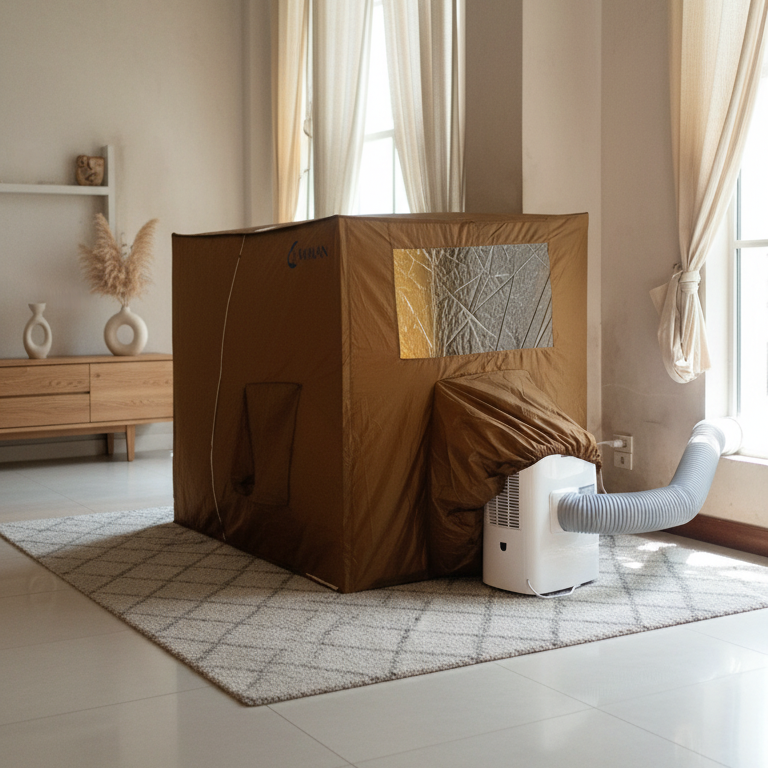 ชุดแอร์ 3000 บีทียู + มุ้งแอร์สีน้ำตาล 4/5/6 ฟุต กางง่าย ลมเย็นทั่วถึง เย็นสบาย จัดส่งฟรี คุณภาพสูง - วิมานแอร์ Wiman Air [image_1765616335571_shryod_9x16_576x1024]