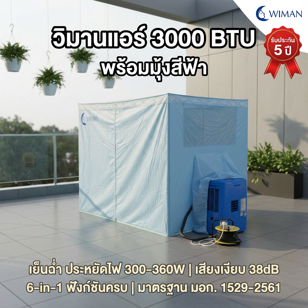 ชุดแอร์ 3000 บีทียู + มุ้งแอร์สีฟ้า 4/5/6 ฟุต กางง่าย ลมเย็นทั่วถึง เย็นสบาย ราคาพิเศษ จัดส่งฟรี - วิมานแอร์ Wiman Air [wimanair_วิมานแอร์ 3000 บีทียู พร้อมมุ้งสีฟ้า_25]