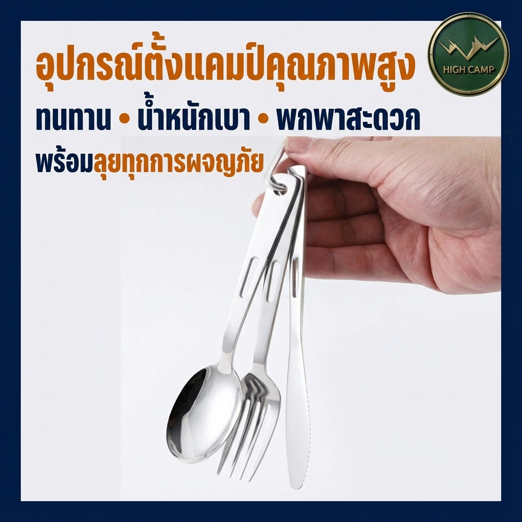 ชุดช้อนส้อมมีดพกพาสำหรับแคมป์ปิ้ง สะดวกในการจัดเก็บ พร้อมพวงกุญแจเพื่อป้องกันการสูญหาย มาตรฐาน ทนทาน - Highcamp [Highcamp_HIGHCAMP:ชุดช้อนส้อมมีดดีไซน์แกร่งทนทานพกพาง่ายไม่สูญหาย_25]