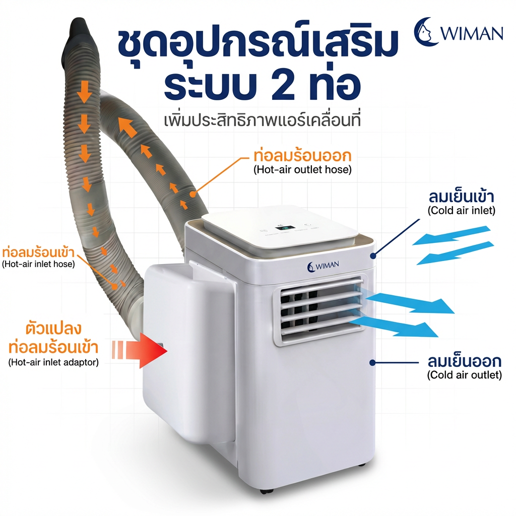 ชุด 2 ท่อเสริม สำหรับแอร์เคลื่อนที่ วิมานแอร์ (9,000 / 12,000/18000 BTU) คุณภาพสูง ราคาพิเศษ - วิมานแอร์ Wiman Air [wimanair_portable ac 18000 btuproduct_050226_1617]