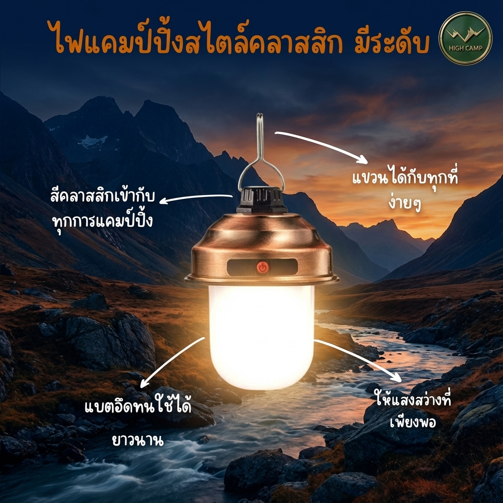 Hi CampX โคมไฟแคมป์ LED แบบแขวน ปรับความสว่างได้ 3 ระดับ แบตเตอรี่ทนนาน 10-20 ชั่วโมง ทนทาน มาตรฐาน - Highcamp [Highcamp_แกร่งทนทานคู่ใจนักผจญภัยอุปกรณ์แคมป์ปิ้งคุณภาพสูงเพื่อประสบการณ์ที่ไม่เหมือนใคร_25]