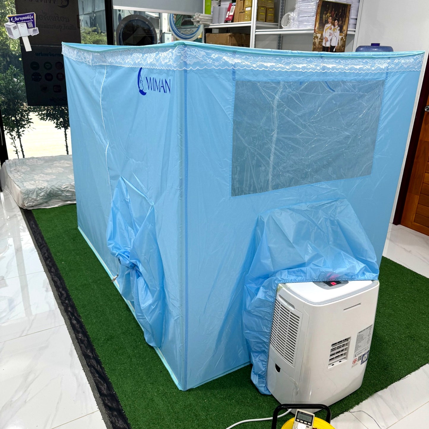 ชุดแอร์ 3000 บีทียู + มุ้งแอร์สีฟ้า 4/5/6 ฟุต กักเก็บความเย็นดี เสียงเงียบ ประหยัดไฟ