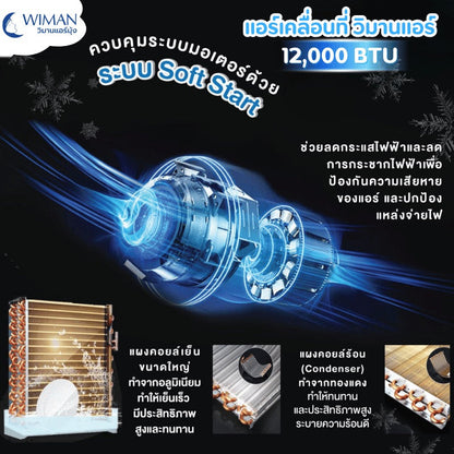 แอร์เคลื่อนที่ 12000 บีทียู กำลังสูง เหมาะห้องขนาดกลาง 20‑30 ตร.ม. ติดตั้งง่ายไม่ต้องเจาะผนัง