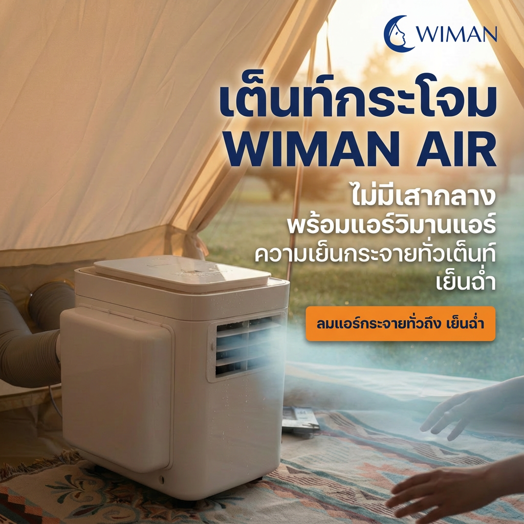 เต็นท์กระโจม WIMAN AIR (ไม่มีเสากลาง) พร้อมแอร์เคลื่อนที่ กันน้ำ 3/4/5 เมตร